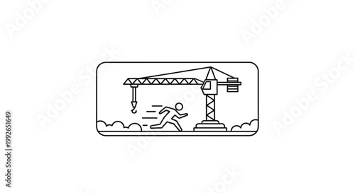 Construction Crane and Running Man Silhouette, Speed and Danger Concept