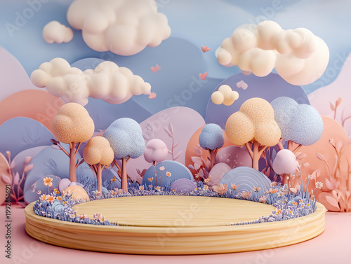 spring landscape with balloons vector illustration