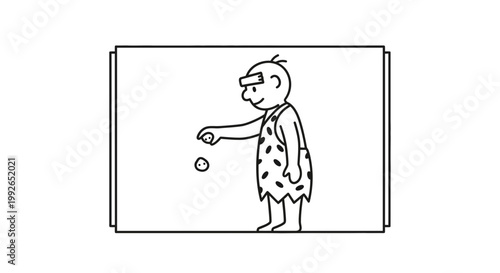 Caveman Dropping Stone Tool, Prehistoric Man Making Fire