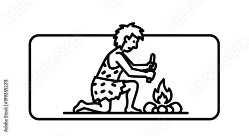 Caveman Making Fire with Sticks, Primitive Man Discovery, Stone Age Survival