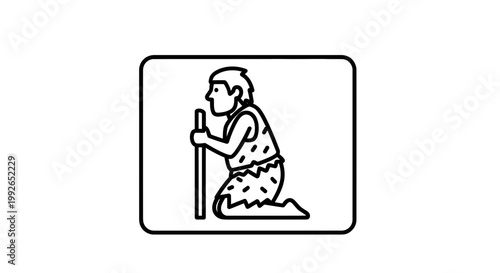 Caveman Kneeling with Stick Icon