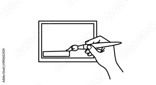 Artist hand painting on canvas with brush, creative art process, drawing and sketching