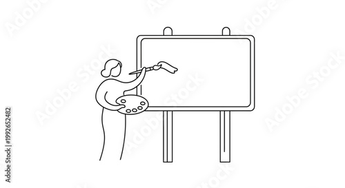 Artist painting on a blank canvas easel, creative process, inspiration, art and design concept