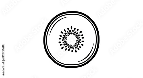 Abstract Kiwi Slice Icon, Black and White, Minimalist Food Graphic