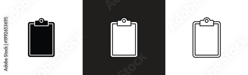 A set of linear empty clipboard icons with clips. A universal symbol for documents, to-do lists, and medical reports. Vector illustration.