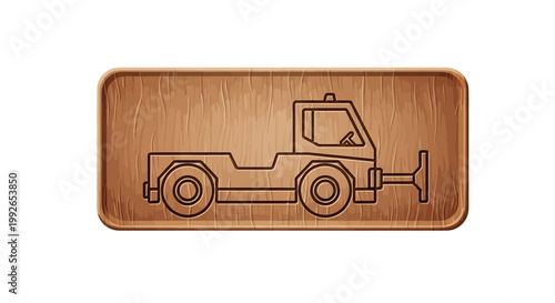 Wooden Icon of a Tow Truck or Tug Vehicle with a Plow