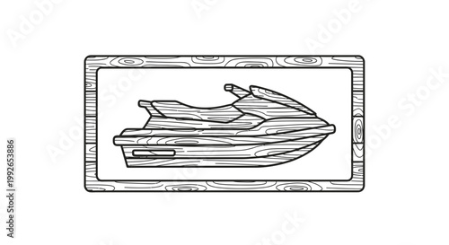 Wooden Jet Ski Icon on White Background