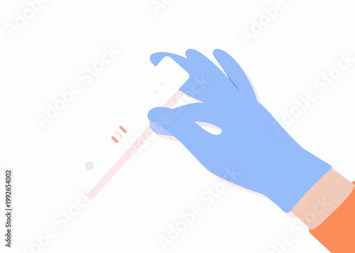 A gloved hand holds a covid 19 rapid antigen test cassette