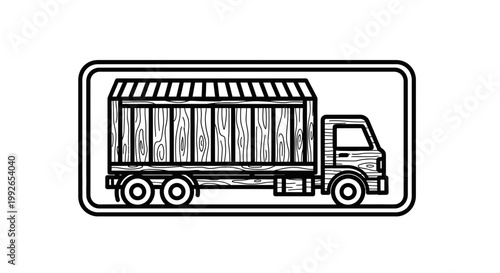 Wooden Truck with Cargo Box, Industrial Transport, Delivery Vehicle, Logistics Icon
