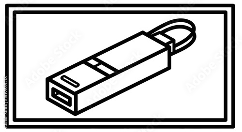USB Flash Drive Icon, Portable Storage Device, Data Transfer Symbol, Vector Line Art