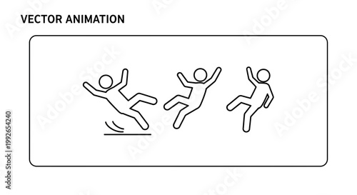 Vector Animation of Falling Figures, Slipping Danger, Accident Icons