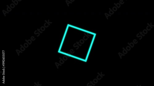 Futuristic 2D Motion Graphics: A Seamless Loop of a Glowing Cyan-Green Hollow Rectangular Wireframe Polygon, Isolated on Black.