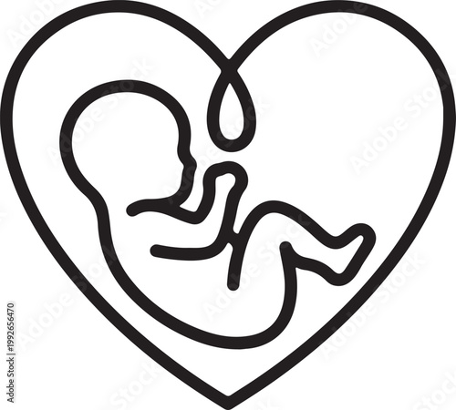 baby in heart pregnancy love care icon line art vector illustration