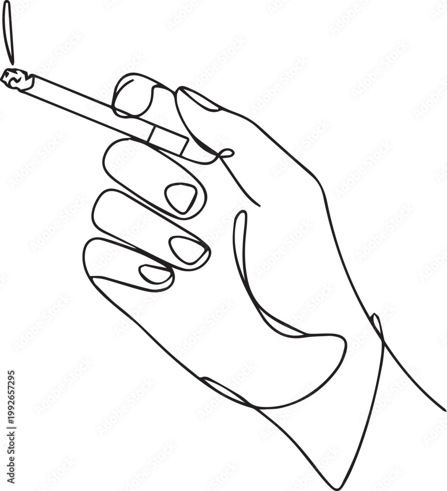 Fototapeta premium A hand holding a cigarette with smoke rising up isolated on white background