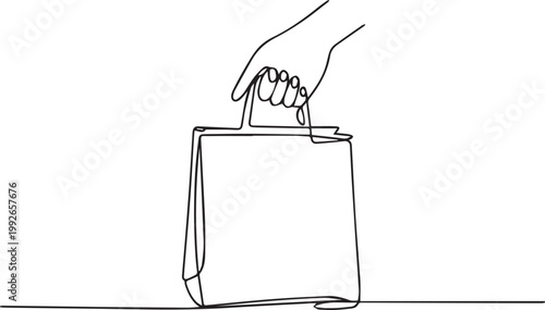 Continuous line drawing of a hand putting a ballot into a box on white background