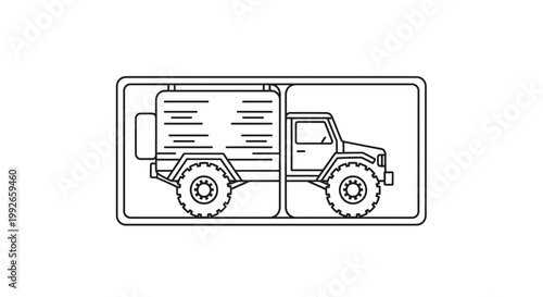 Off-road truck outline, military vehicle, expedition camper, adventure transport