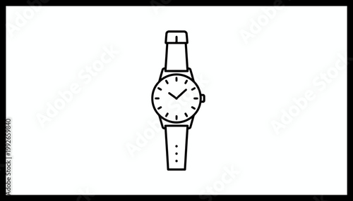 Minimalist Line Art Icon of a Classic Wristwatch with Leather Strap