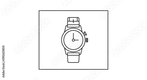 Minimalist Line Art Icon of a Classic Wristwatch with Leather Strap