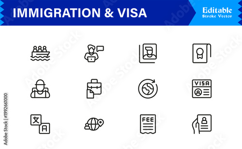 Immigration And Visa Control – Modern Line Icon Collection for Passport, Border, And Citizenship Themes