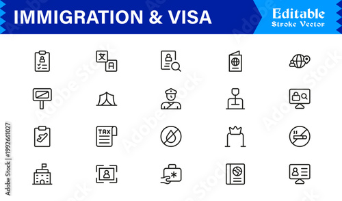 Immigration And Visa Control – Modern Line Icon Collection for Passport, Border, And Citizenship Themes