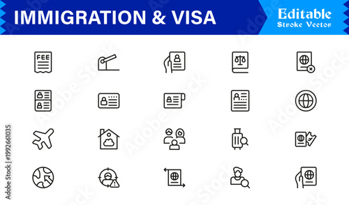Immigration And Visa Control – Modern Line Icon Collection for Passport, Border, And Citizenship Themes