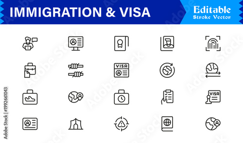 Immigration And Visa Control – Modern Line Icon Collection for Passport, Border, And Citizenship Themes