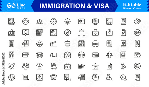 Immigration And Visa Control – Modern Line Icon Collection for Passport, Border, And Citizenship Themes