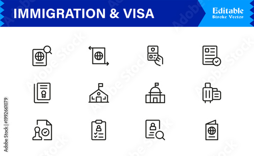 Immigration And Visa Control – Modern Line Icon Collection for Passport, Border, And Citizenship Themes