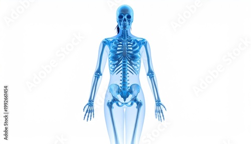 Human Skeleton X-ray Blue Transparent Image.