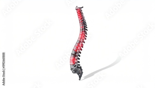 Human Spine Anatomy with Red Highlighting.