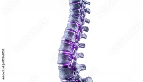 Human Spine Anatomy with Purple Ligaments.