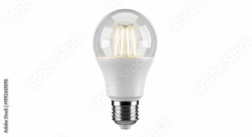 Modern energy-efficient light bulb with warm filament-style illumination for contemporary home lighting isolated on white background