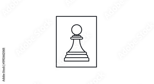 Chess Pawn Icon in a Square Frame, Minimalist Line Art on White Background