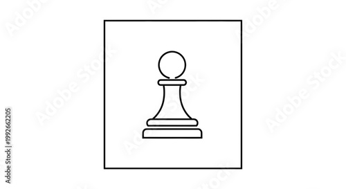 Chess Pawn Icon, Simple Line Art, Strategy Game Piece, Isolated on White Background