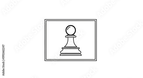 Chess Pawn Icon, Simple Line Art, Strategy Game Piece, Isolated on White Background