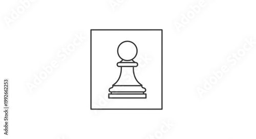 Chess Pawn Icon, Simple Line Art, Strategy Game Piece, Isolated on White Background