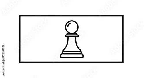 Chess Pawn Icon, Simple Line Art, Strategy Game Piece, Isolated on White