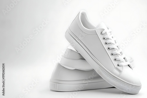 Clean White Sneakers on a White Background.