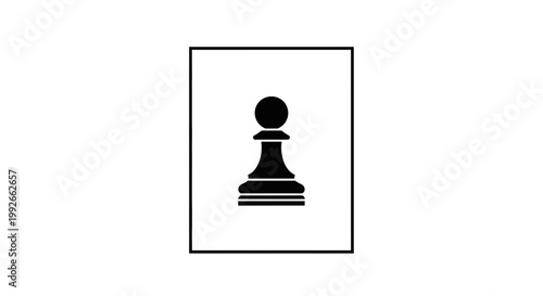 Black and white pawn icon on a white background, minimalist chess piece graphic
