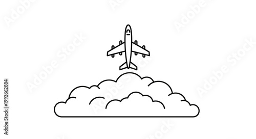 Airplane Ascending Through Clouds, Travel and Aviation Concept