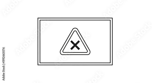 Warning Sign with X Symbol Inside a Triangle on a White Background