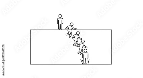 Teamwork and collaboration: People helping each other over a wall, overcoming obstacles together.