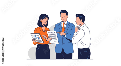 Business people discussing documents together.