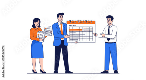 Business people planning and discussing calendar.