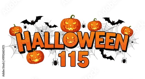 Halloween celebration featuring the year 115 in a spooky and festive design isolated on white background
