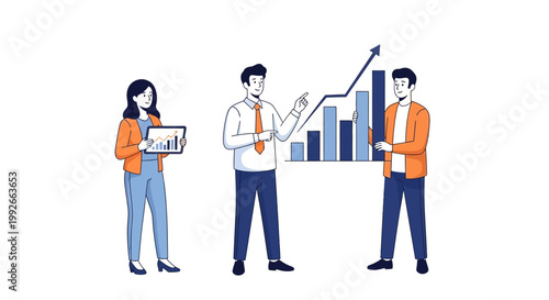 Business people discussing data charts.