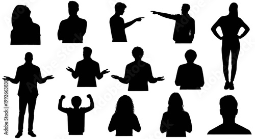 Diverse silhouettes of people in various dynamic poses. isolated on transparent background, Vector