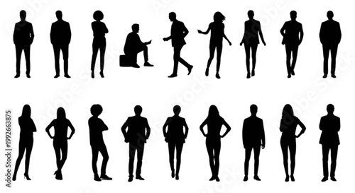 Diverse silhouettes of people in various dynamic poses. isolated on transparent background, Vector