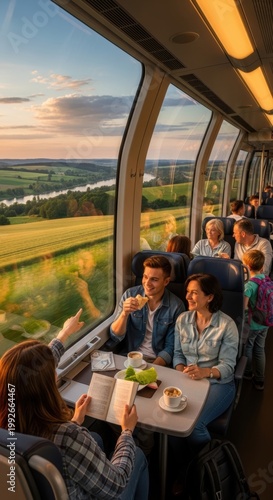 Couple enjoying a scenic sunset meal in an open-air dining area with panoramic views isolated on white background