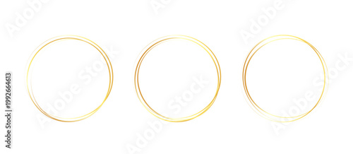 Gold golden frame ring set. Gold circular ring line glitter luxury hand drawn outline texture. Elegant doodle sparkle light metal effect for wedding decoration logo. Vector illustration